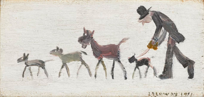 LAURENCE STEPHEN LOWRY, R.A., MAN WALKING DOGS (1951). ESTIMATE: £50,000-70,000