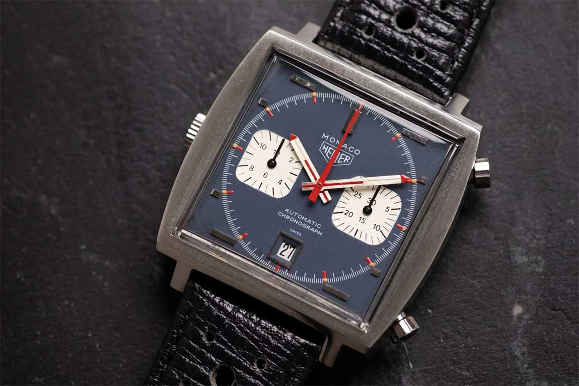 STEVE MCQUEEN WORE THIS VINTAGE HEUER MONACO WATCH IN THE FAMOUS RACING FILM LE MANS. ESTIMATE: $500,000-1,000,000