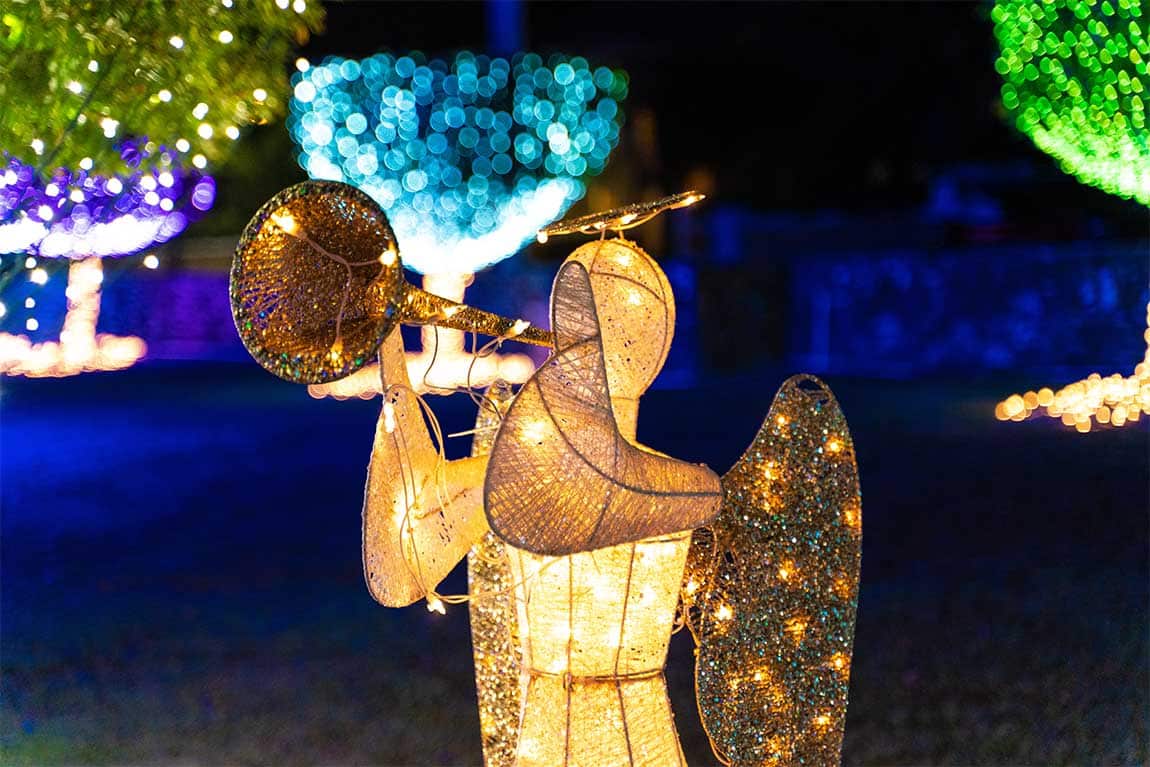 Christmas decorations in the Cayman Islands, a light display with golden angel