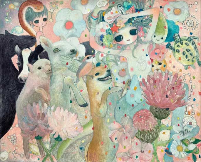 AYA TAKANO, NUWA, THE BIRD, THE DOG, THE SHEEP, THE PIG, THE COW, THE HORSE, FUXI, MUSIC AND DANCE AND THE TURTLE THAT SUPPORTS THE EARTH , 2014. LOT SOLD 762,000 HKD.